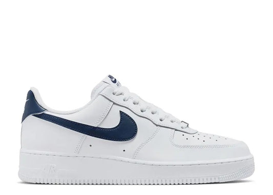Nike Air Force 1 07 White Collegiate Navy mens sneaker.