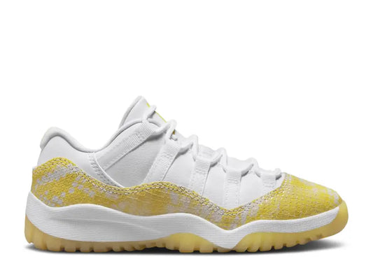 White & Tour Yellow Jordan 11 Retro Low PS preschool shoes.