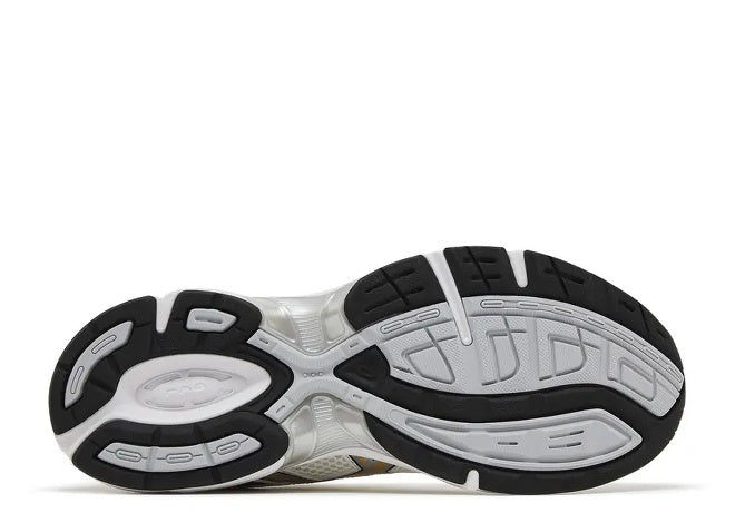 ASICS Gel 1130 Cream Black Silver mens sneaker, bottom view with black and grey rubber outsole.