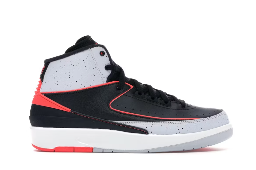 Jordan Air Jordan 2 Retro boys shoes in Black, Infrared 23, Pure Platinum, White.