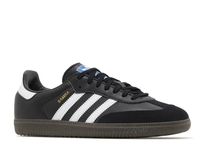 Adidas Samba OG J black white gum kids sneaker.