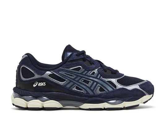 ASICS GEL-NYC Mens Athletic Shoes, Midnight blue, mesh/suede upper, silver accents.