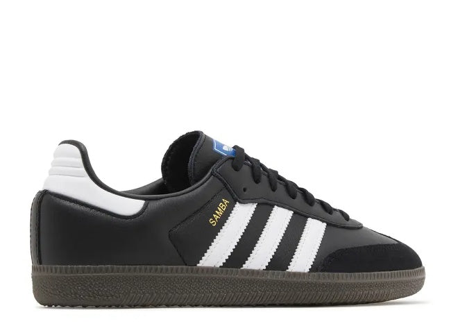 Adidas Samba OG J black & white kids sneaker with gum sole.