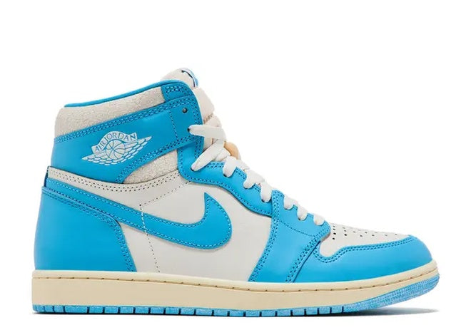 Air Jordan 1 Retro High OG Dark Powder Blue mens sneakers, white & light blue.