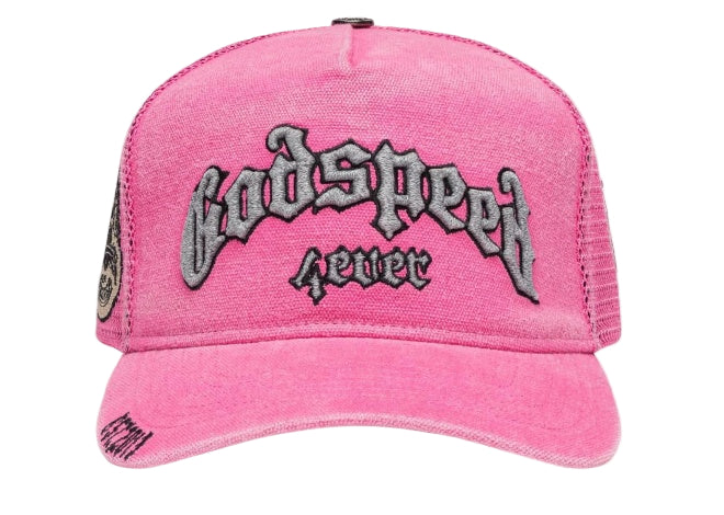 Godspeed GS Forever Trucker Hat Fuchsia Washed Pink – Pink Fuchsia Washed Streetwear Cap with GS Forever Embroidered Logo