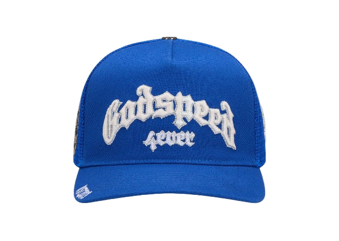 Godspeed Forever Trucker Hat Azul Blue – New York Exclusive Streetwear Cap with Embroidered Logo