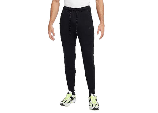 Nike Tech Fleece Mens Jogger Pants in black, modeled for slim fit with visible drawcord waist.