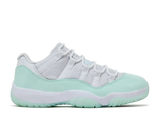Jordan Air Jordan 11 Retro Low WMNS White Igloo AH7860-103, white & mint green sneaker.