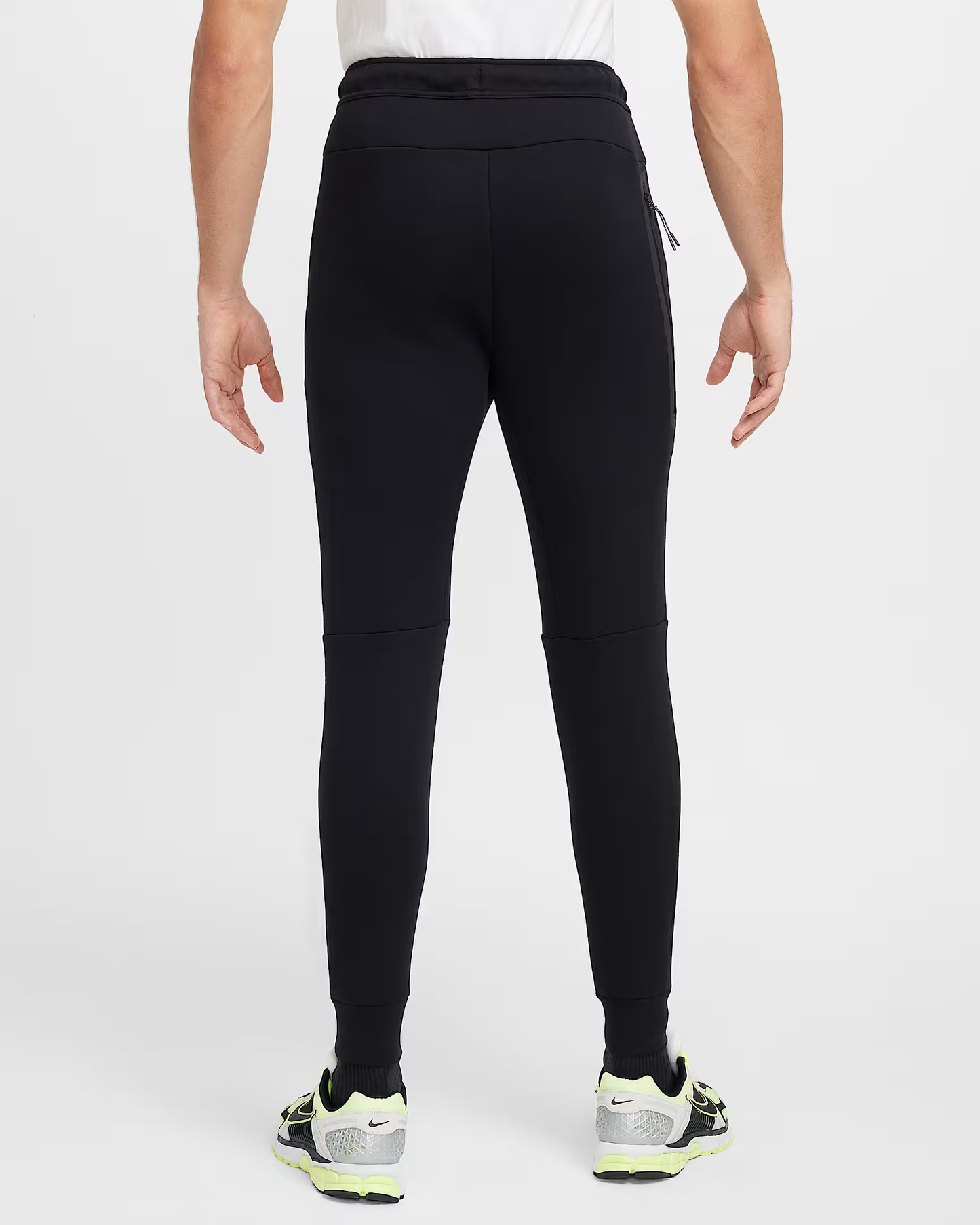 Black Nike Tech Fleece Mens Jogger Pants, rear view.