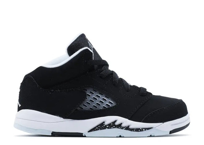Air Jordan 5 Infants black, white, cool grey unisex sneaker.