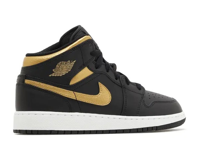 Black/Metallic Gold Air Jordan 1 Mid GS basketball shoes