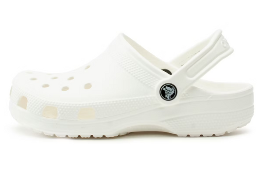 White Crocs Classic Clogs, comfortable slip-on design.