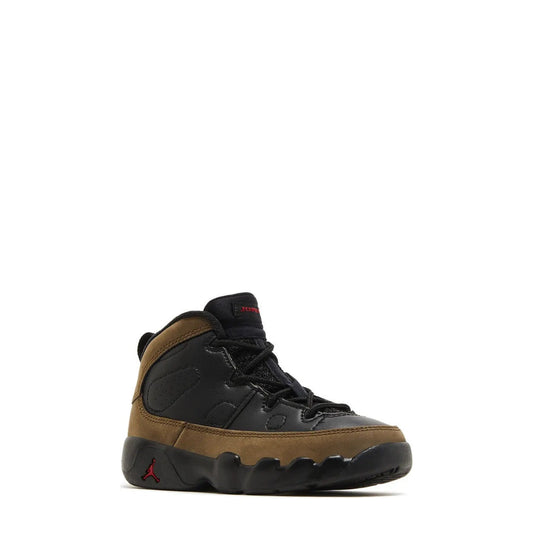 Air Jordan 9 Retro Infants' Sneaker - Black, True Red, Light Olive - 55% Scale - Angle 2