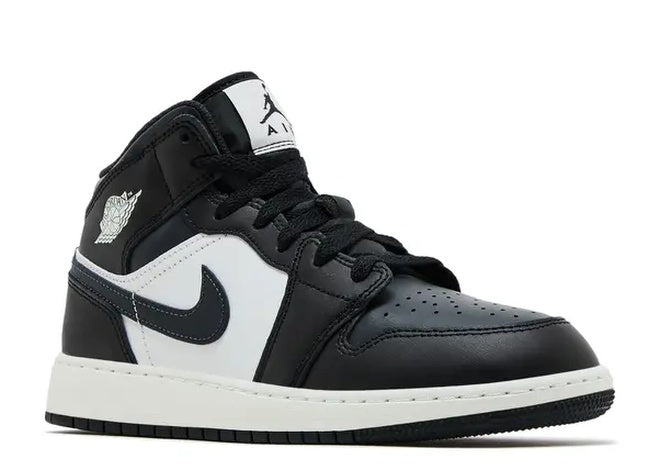 Nike Air Jordan 1 Mid GS Black White basketball shoes.