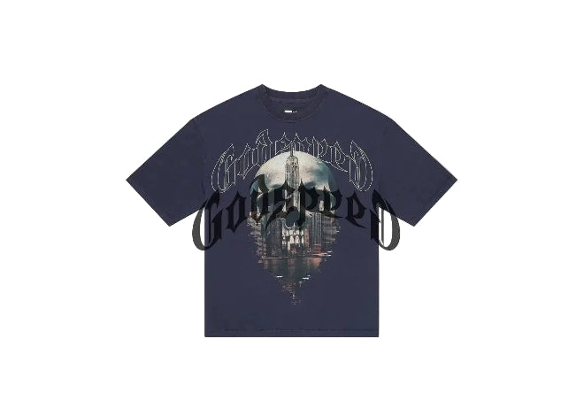 Godspeed Skyline Tee Navy Wash – Premium Urban Streetwear T-Shirt with Vintage Finish
