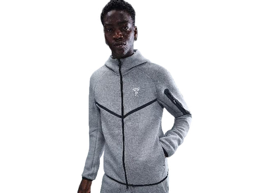 Nike Kobe Mens Athletic Grey Tech Fleece Hoodie with Mamba logo.