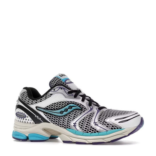 Saucony ProGrid Triumph 4 White Silver Blue Running - 85% Scale - Angle 2