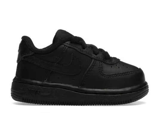 Black Nike Air Force 1 infants sneakers for stylish comfort.
