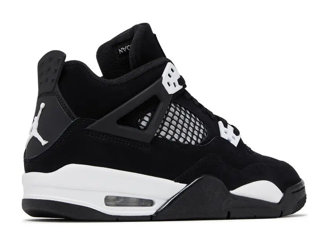 Air Jordan 4 GS Black White FQ8213-001 kids sneaker, side view.