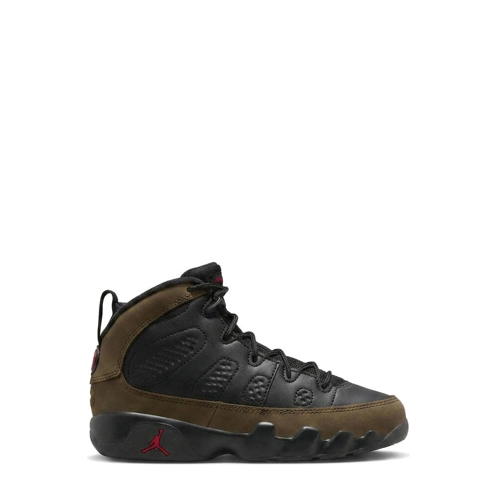 Air Jordan 9 Retro (PS) 'Black True Red Light Olive' sneaker, side view