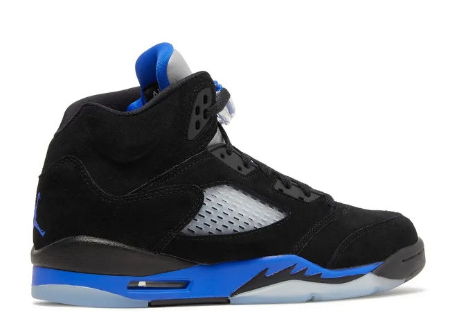 Air Jordan 5 Kids Black Racer Blue sneaker, side profile.