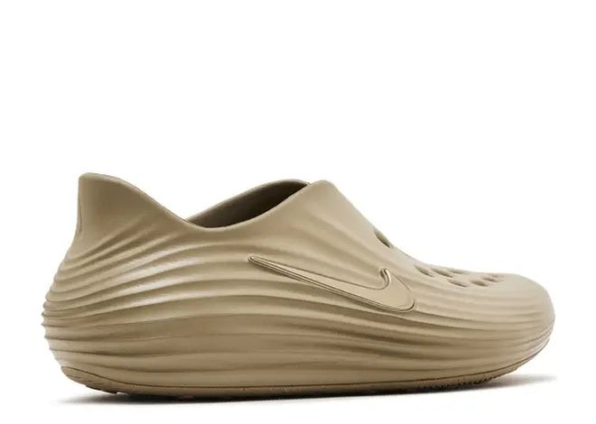 Khaki Nike ReactX Rejuven8 mens slip-on shoe with wavy texture and ventilation holes