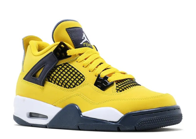 Air Jordan 4 Boys Tour Yellow Dark Blue Grey sneaker.