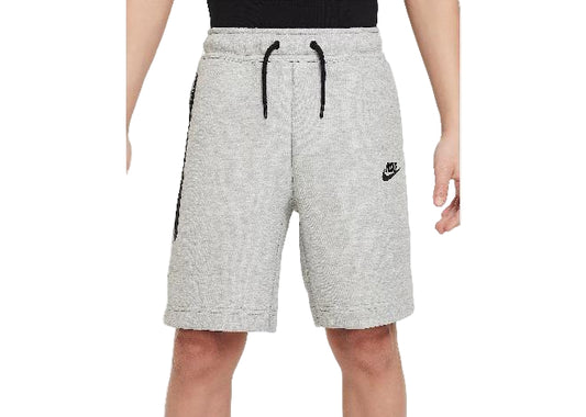 Grey Nike Mens Sportswear Club Fleece Shorts with black drawstring, side stripe, and Swoosh logo.