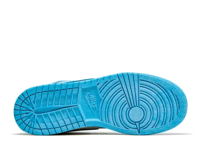 Air Jordan 1 Retro High OG GS blue shoe sole with Nike logo.