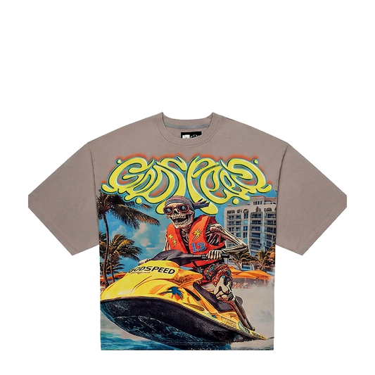 Godspeed Washed Stone Wave Runner T-Shirt 'Light Grey' - 85% Scale - Angle 2