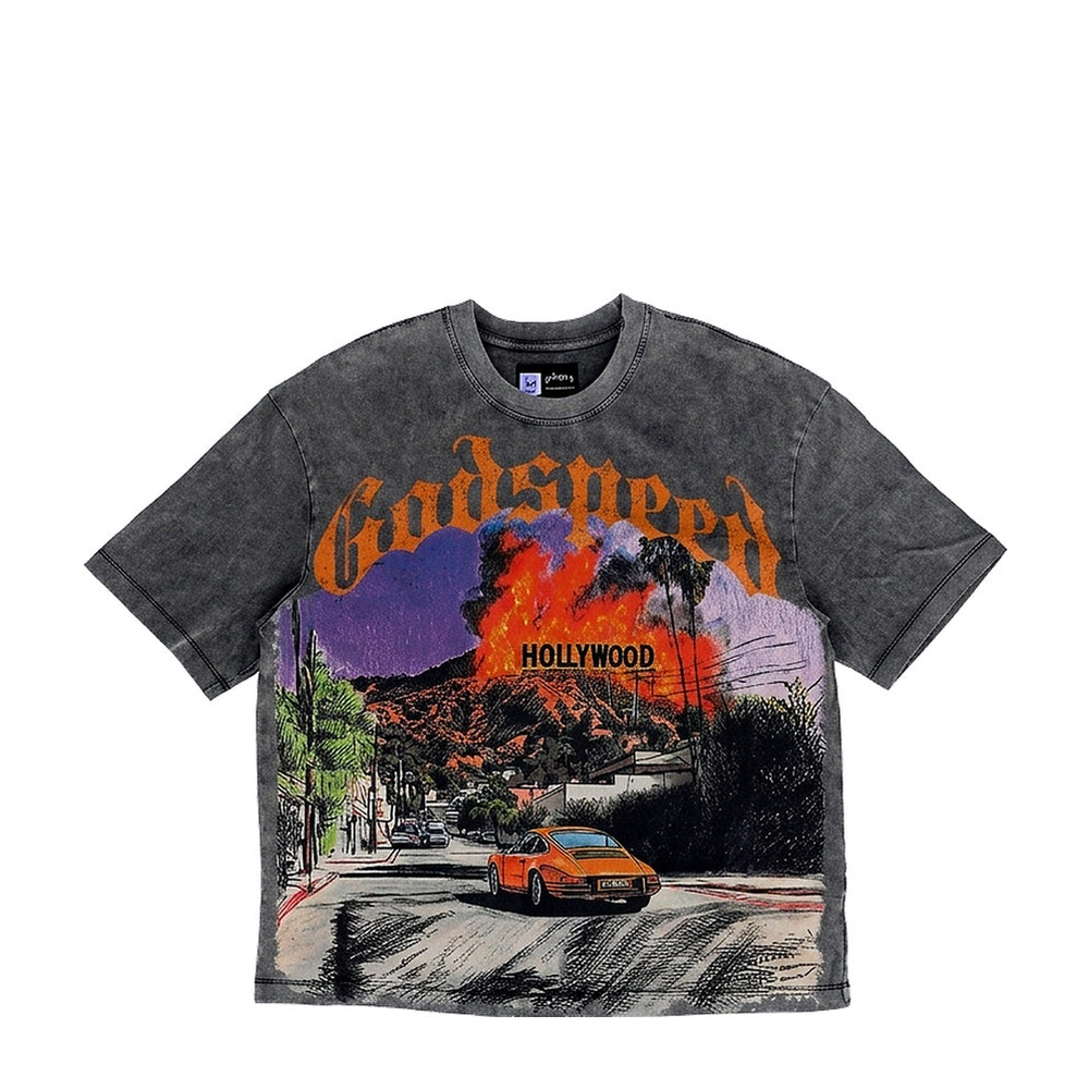 Godspeed Los Scandalous Washed Graphic T-Shirt 'Grey', front view