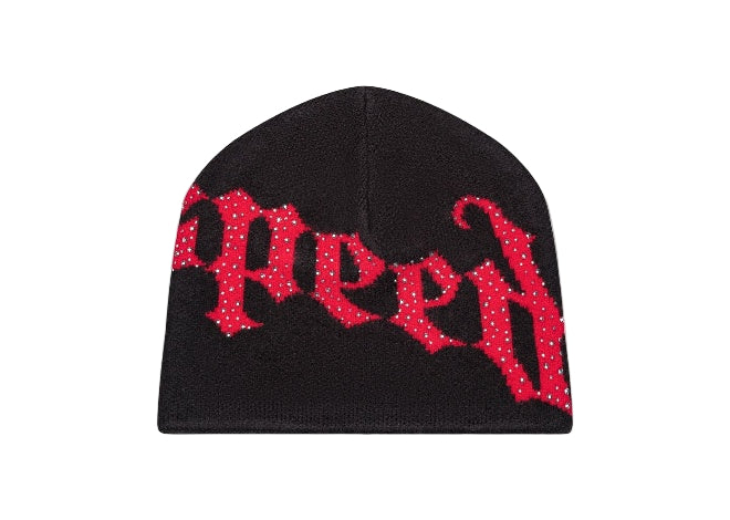 Black beanie with red Godspeed OG logo, studded.