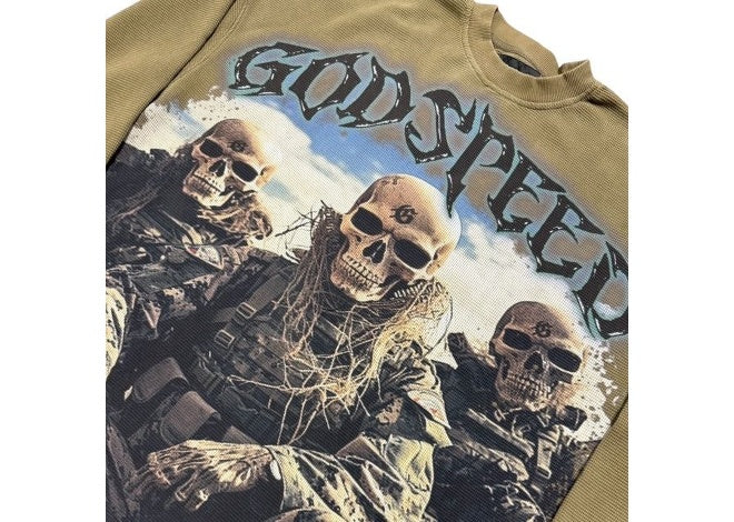 Godspeed Squadron Olive Thermal featuring military skulls and God Speed text.