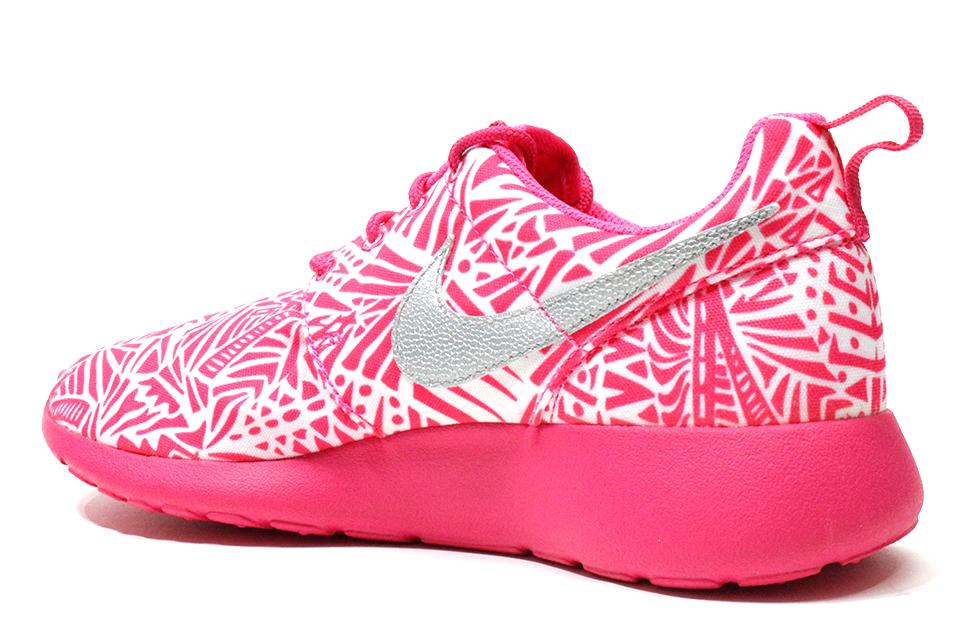 NIKE ROSHE RUN PRINT (GS) "White/Pink"