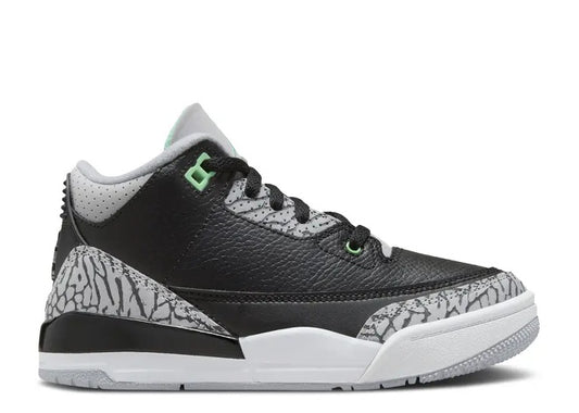 Nike Air Jordan 3 PS 'Black Green Glow Wolf Grey' Pre School Sneaker