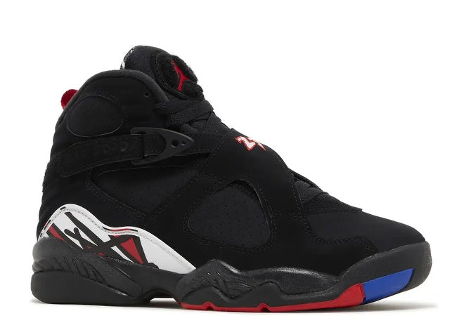 Air Jordan 8 Boys black, true red, white kids sneaker.