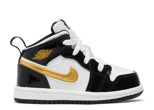 Air Jordan Jordan 1 Mid TD Black Metallic Gold - White Infants - Kids' - Sneaker