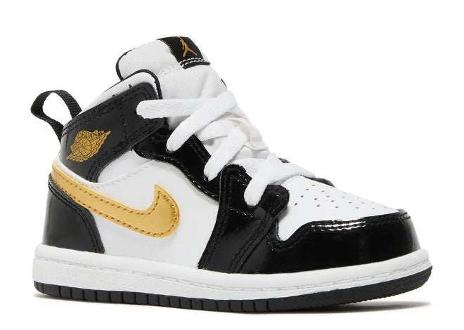 Air Jordan Jordan 1 Mid TD Black Metallic Gold - White Infants - Kids' - Sneaker