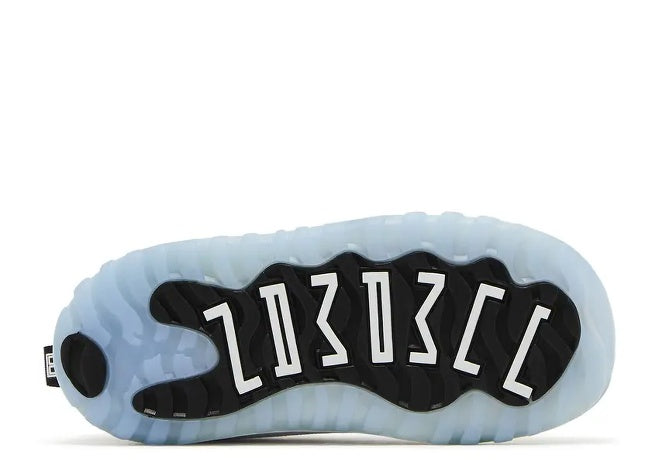 Air Jordan 11 Infants white, legend blue, black sole with 23 and JORDAN logo.