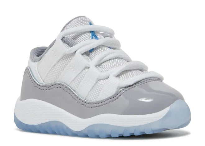 Air Jordan 11 Low Infants white, cool grey, university blue sneaker.
