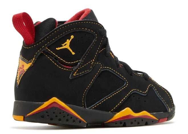 Air Jordan 7 BT black citrus red toddler sneaker.