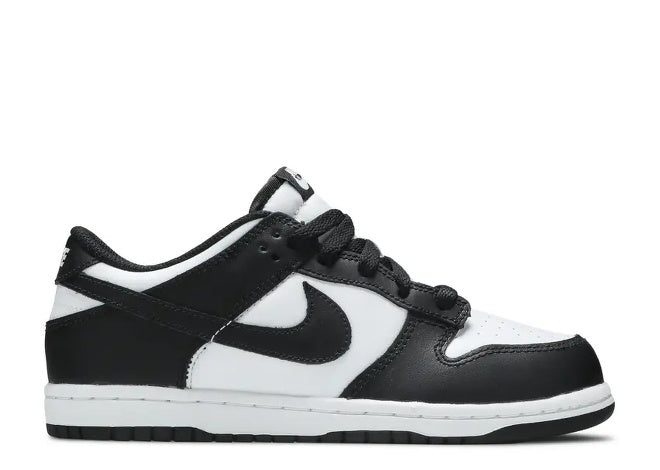 Nike Dunk Low Grade School Panda white black sneakers.