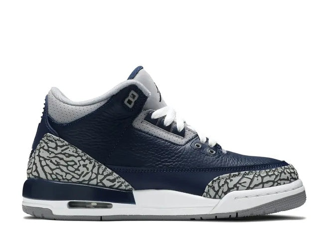 Air Jordan 3 Kids Midnight Navy white sneaker with grey elephant print
