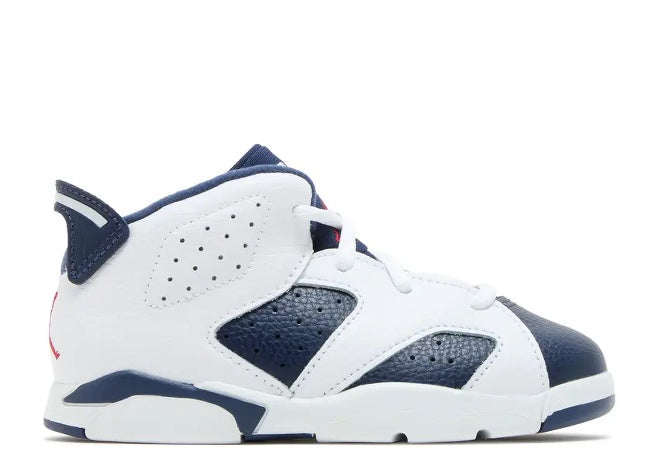 Air Jordan 6 TD toddler sneaker, white, midnight navy, varsity red.