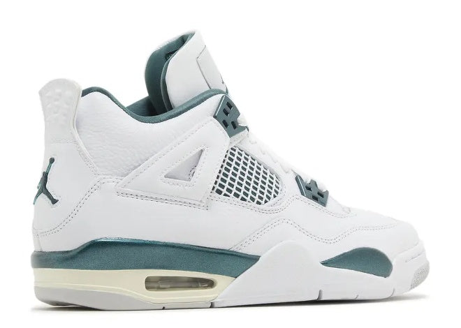 Air Jordan 4 GS White Oxidized FQ8213-103 kids sneaker, white leather upper, oxidized green accents.
