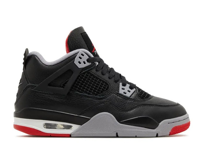 Air Jordan 4 Black Fire Red Cement Grey mens sneaker side profile FQ8213-006
