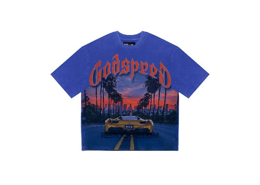 Godspeed Sunset Blvd Tee Blue Men’s – Premium Streetwear T-Shirt with Sunset Boulevard Graphic, Soft Cotton, Urban Style