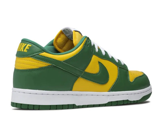 Mens Nike Dunk Low SP Brazil CU1727-700 sneaker: Varsity Maize, Pine Green, White.