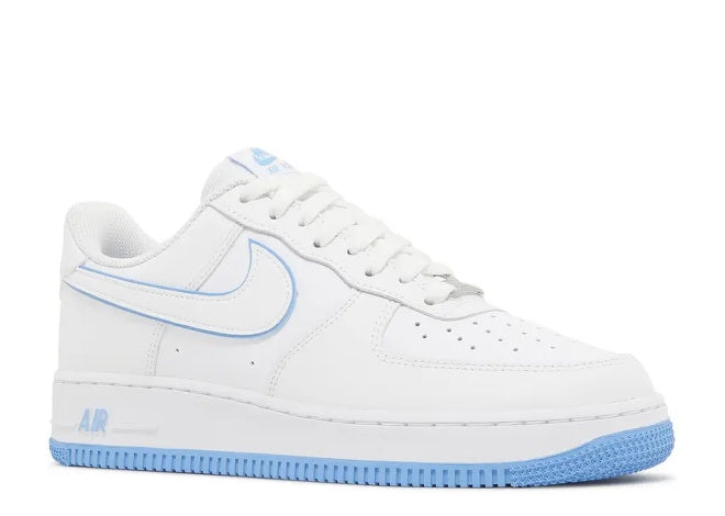 DV0788-101 Nike Air Force 1 07 mens white university blue sneaker.