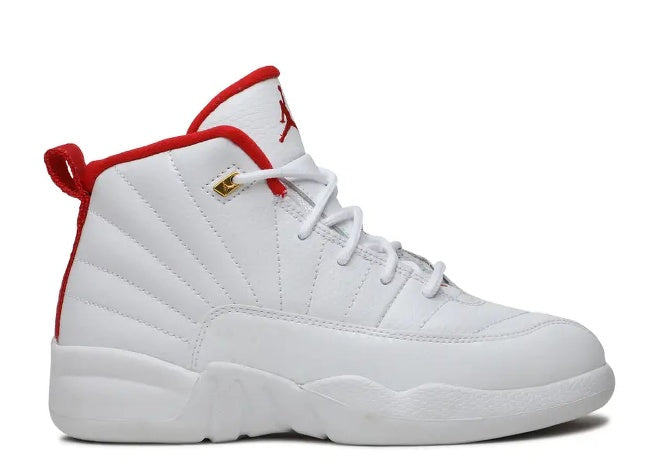 Air Jordan 12 PS white University Red kids sneaker.